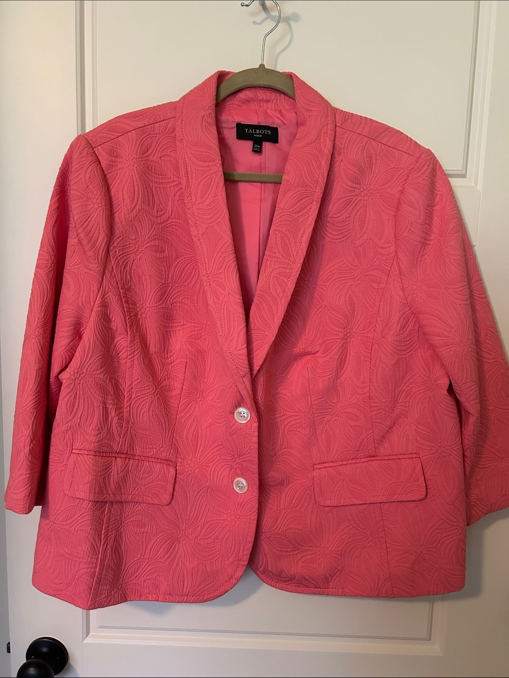 Talbots Coral-Pink Textured Shawl-Collar Blazer